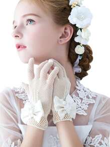 Flower Girl Gloves Lace Short Princess Gloves Tea Party Gloves For Little Girls Bowknot Fish Net Gloves For Wedding - Multicolor - View 4