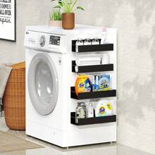 Magnetic Fridge Shelf Spice Storage Rack Black Iron Space Saving For Cabinet On The Side Of Refrigerator Kitchen Organizer Shelf - Khaki - View 3