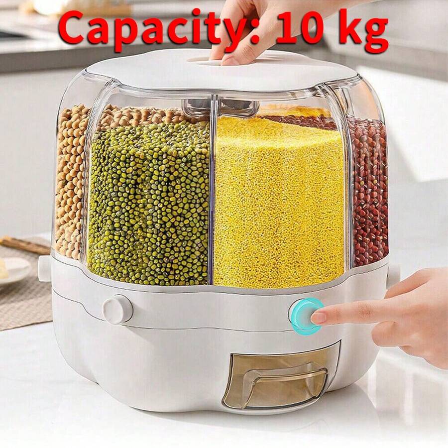 Rice Dispenser Container Cereal Box Dry Food Grain Storage Button Push Kitchen - White - View 1