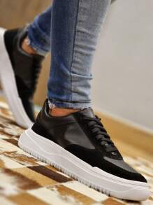 Men's Sneakers High Sole Platform Casual Minimalist Versatile - Hitam - View 1