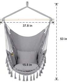 Y- Stop Hammock Chair Hanging Rope Swing Chair, Max 500 Lbs, 2 Seat Cushions Included, Removable Steel Spreader Bar With Anti-Slip Rings, Hardware Kit-For Indoor Or Outdoor(Dark Grey) - Light Grey - View 4