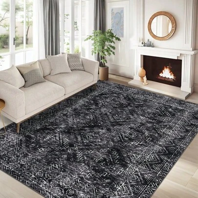 Living Room Modern Printed Area Rug Easy To Clean Home Aesthetic Decor Carpet Non Slip Non Shedding Floorcover Low Pile  Stain Resistant Doormat Thin Bordered  Soft Mat Throw Rug For Kitchen Bathroom Dinning Room Entrance Bedroom Laundry