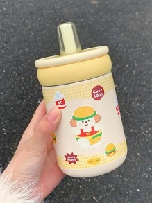 1pc Adorable Minimalist Cat Design Insulated Water Bottle, High-End Practical Portable Stainless Steel Tumbler Back To School - Multicolor - View 9