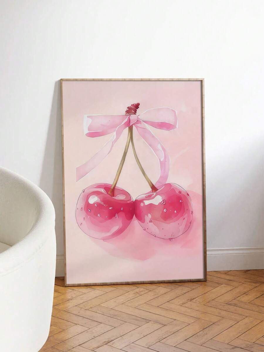 1pc Modern Sakura Bow Canvas Art Painting - Fashionable Botanical Floral Wall Decor Modern Art Poster, Suitable For Living Room, Bedroom, Office - Versatile Home Decor Gift - Multicolor - View 1