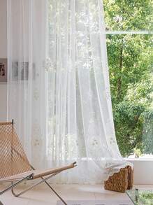 1pc Vintage Estilo Europeu Transparente Cortina de Contas, Tecido Bordado Decoração de Janela para Evitar Poeira