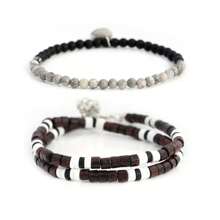2 pièces/Lot Bracelet à perles de style bohème avec un charm cœur fluorescent, perles en bois, bijou de couple réglable