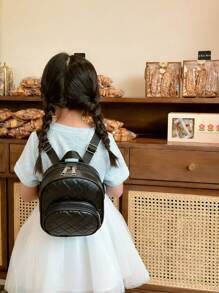 1 pieza Mochila de piel sintética (PU) para niñas, mochila pequeña casual de viaje con acolchado acolchado y estampado, cierre con cremallera, opción de regalo ideal para exteriores, compras, todo el año - A - Ver 5