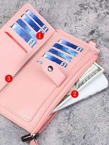 Customized Personalized Text Women's Long Wallet, Multi-Functional Zipper & Snap Card Holder Clutch Purse For Students - Multicolor - View 6