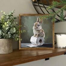 1 Conejo de estilo rústico de madera para rollo de papel higiénico, decoración de pared de conejo adorable de 8X8 pulgadas, apto para baños, cafés y tiendas - Tratamiento pulido, sin electricidad ni baterías requeridas