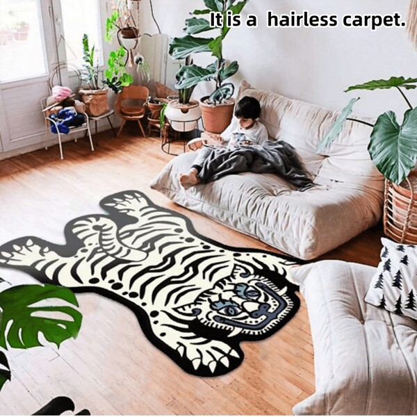 Ein Stück personalisierter asymmetrisch geformter Tiger-Muster Teppich/Matte für Schlafzimmer Bettseite Bodendekoration, Zimmer Dekoration