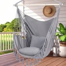 Y- Stop Hammock Chair Hanging Rope Swing Chair, Max 500 Lbs, 2 Seat Cushions Included, Removable Steel Spreader Bar With Anti-Slip Rings, Hardware Kit-For Indoor Or Outdoor(Dark Grey) - Light Grey - View 7