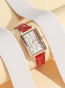 1 Stück Modische Quarz-Armbanduhr für Damen mit quadratischem Zifferblatt mit römischen Ziffern und Lederarmband, geeignet für den täglichen Gebrauch und als Geschenk