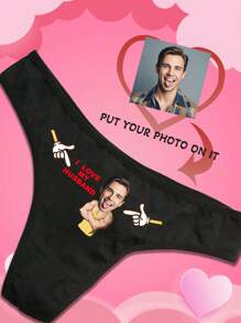 1 pieza Tanga personalizado de cintura baja sexy con elástico, pantie transpirable con foto e impresión de letras inglesas de Navidad, regalo de aniversario para novio/esposo