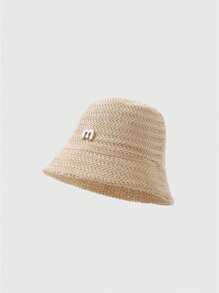 1pc Women Solid Color Knitted Hollow Out Bucket Hat, Simple Fashion Versatile Summer Breathable Sun-Shading Cap, Face Slimming Bucket Hat