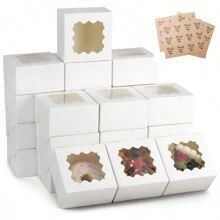 50个装白色/牛皮纸烘焙盒，带透明窗口，纸板礼品盒，适用于糕点、馅饼、纸杯蛋糕，附赠“谢谢”贴纸 - 彩色 - 查看 14