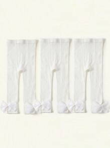 3 Pcs Girls Solid Color Anti-Mosquito Breathable Cropped Leggings, Suitable For Everyday Wear, All Season - White - View 1