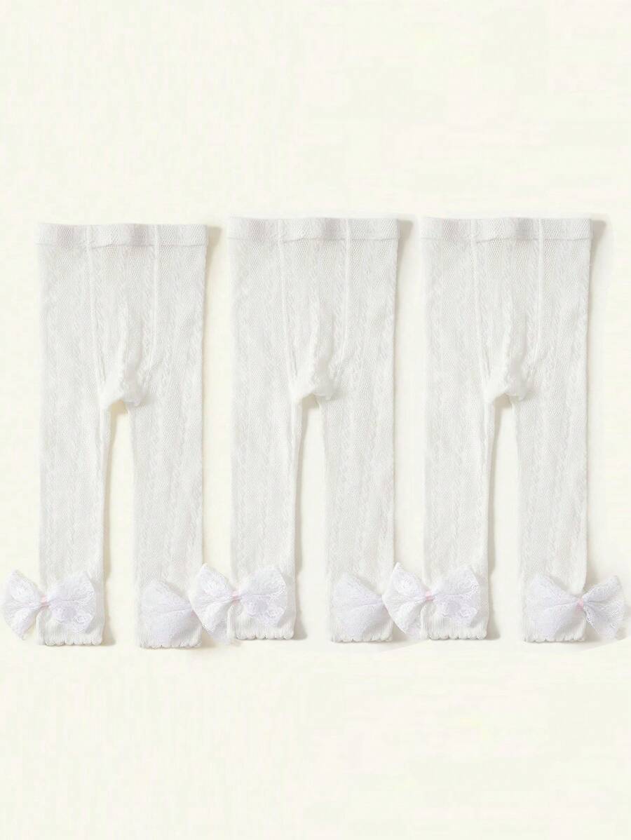 3 Pcs Girls Solid Color Anti-Mosquito Breathable Cropped Leggings, Suitable For Everyday Wear, All Season - White - View 1