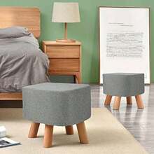 28CM Ottoman Pouffe Stool Upholstered Footstool Removable Linen Cover Highly Elastic Sponge Padded Cover 4 Legs Padded For Living Room Grey - Variant1 - View 2