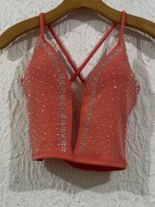 Cropped Top In Neuprene Fabric With Tulle And Extra Shiny With A Cup, Size 36-40 - Rosado Sandía - Ver 1