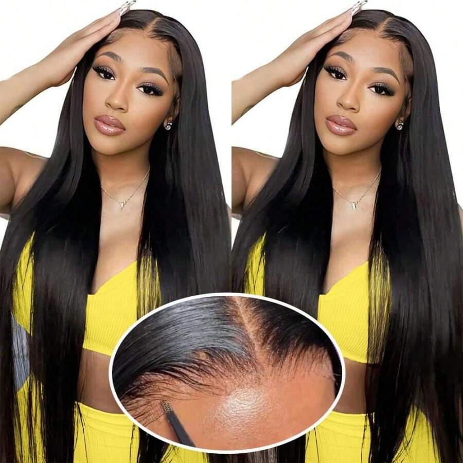 200% 40 Inch Glueless 13x4 Lace Front Wigs Human Hair 200% Density Put On And Go Glueless Wigs Human Hair Pre Plucked Pre Cut With Baby Hair Natural Hairline Straight Hair Wigs