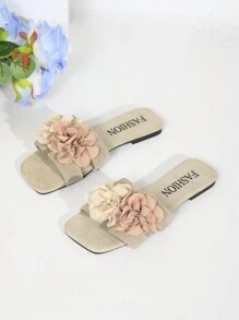 Women's Fashion 3D Flower Decorated Flat Sandals, Beige, Open Toe, Suitable For Beach, Travel, Party Wear, Comfortable Ladies Flat Slip-On Sandals, Suitable For Summer, Autumn, Back To School, Valentine's Day - Apricot - View 9