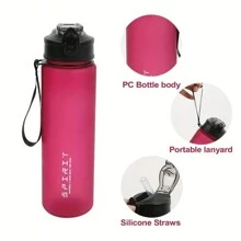 1 pieza Botella de agua deportiva a prueba de fugas de 750ML con pajita y asa de transporte - Material de PC - Para fitness, campamento, escuela - Regalo ideal para hombres y mujeres - Perfecto para uso diario