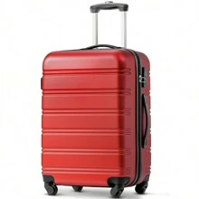 ABS Hard Shell Travel Trolley Suitcase 4 Wheel Luggage Set Hand Luggage, 28", (Red) - Red - View 7