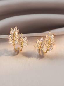 1pc Women's Copper Plated Zirconia Crystal Wheat Design Necklace, Elegant For Commuting Or Daily Wear, Enhances Visibility And Luxury