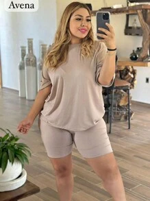 1 pieza Camiseta de hombros caídos y 1 pieza Pantalones cortos - Avena - Ver 2