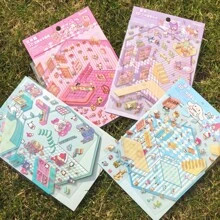 Sanrio 11pcs/7pcs/4pcs Per Set (With Tweezers), Sanrio Cute Cartoon Miniature Scene Stickers DIY Interesting 3D Diorama Decorative Scrapbooking Craft, Hand-Drawn Stickers No Cutting Required,School Supplies,Back To School
