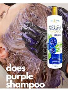 Shampoo matizador mora azul – Nekane capilar – 960g - elimina visos amarillos en cabello rubio y con canas. - Azul - Ver 2