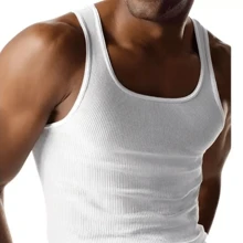 Men's American Style Tank Top Gringas Ribbed Gym Tight HIP HOP Rapper Basic White Black - 白色 - 查看 1
