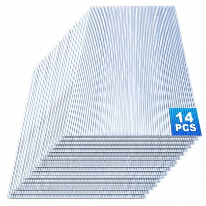 Jiubiaz 14 Stk.Polycarbonat Hohlkammerstegplatten, 4mm dick, 121 x 60.5 cm, 10.25 m², UV-beständig, transparent - Doppelstegplatte, Gewächshausplatten, Stegplatte für Gewächshaus