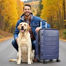 豪华28英寸硬壳登机箱，带双万向轮和TSA海关锁，硬壳，可扩展，轻便，黑色行李箱，拉杆箱，万向轮行李箱，旅行行李箱，硬壳行李箱，登机箱，带轮行李箱，男士女士旅行必备，度假，商务出行，大容量旅行必备，旅行配件，旅行收纳整理，旅行用品 - 藍色 - 查看 2