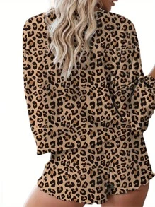 Women's Pajama Sets Long Sleeve Shirt Tops + Sleepwear Shorts Ladies' 2 Piece Nightwear Loungewear