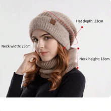 2pcs, Ski Hats, Thick And Warm Ear Protection Woolen Hat With Velvet Scarf Two Pieces Set Knitted Hat - Suitable For Skiing, Cycling And Outdoor Activities