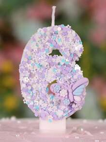 1 pieza Vela de cumpleaños creativa de mariposa tricolor morada, decoración de pastel para fiesta de aniversario, decoración de fiesta