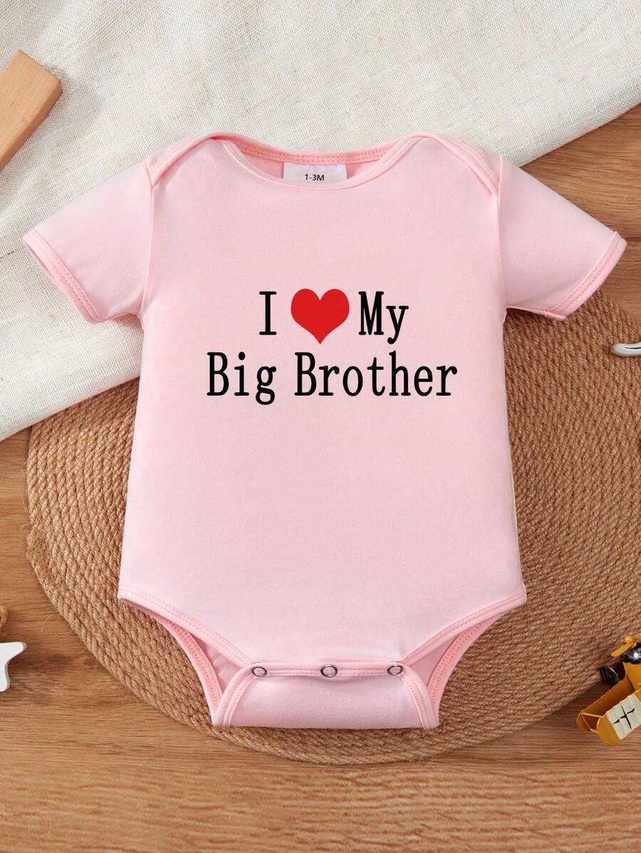 Bodysuit de Manga Curta com Estampa de Slogan Engraçado para Bebê Menino, Verão - Rosa chiclete - Visão 1