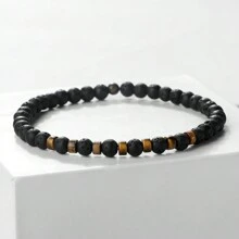1pc Minimalist 4mm Mini Beads Bracelet Men Tiger Eye Stone Spacer Black Lava Onyx Strand Bracelet Women Men Meditation Yoga Jewelry Gift