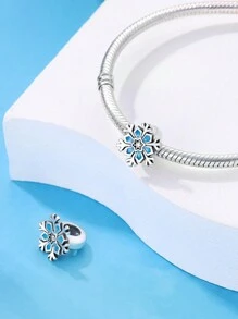 STYFNE 1pc Winter Snowflake Micro-Inlaid Zirconia Beaded Silver Pendant, Suitable For Bracelet DIY, Women Jewelry, Handmade Daily Small Gift