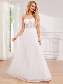 Sexy Sequin Spaghetti Strap See-Through Wedding Dress Spring White Bridal Gown - White - View 3