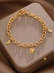 Pulsera imprescindible para Ramadán, cadena gruesa exagerada con colgante de candado y llave en forma de corazón - llavero de bloqueo de oro - Ver 7