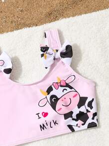 2 Pcs Cute Cow Print Sports/Swimming/Holiday Wear, Spring/Summer - Pink - View 4
