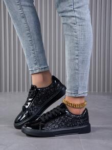 Women's Patchwork Sequins Casual Sneakers, Fashionable For Daily Wear