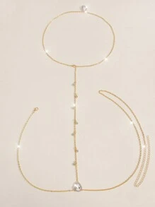 1pc Stylish Artificial Crystal Chain Necklace, Bridal Wedding Party Body Jewelry Suitable For Women, Special Occasion, Festival, Party, Daily Wear Accessory - Gold - View 6