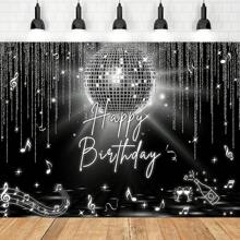 Fondos de pantalla para fiesta de cumpleaños de discoteca, bolas de discoteca plateadas brillantes, símbolos de música y diseños de altavoces, fondos de fotografía de pista de baile de discoteca retro para celebraciones y eventos - Multicolor - Ver 1
