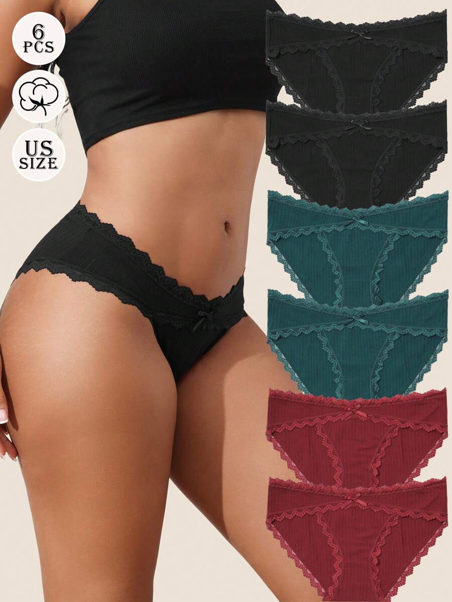 6-Pack  Elegant And Comfortable Striped Cotton Bikini Briefs - 多色2 - 查看 1