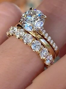 Newsoul 3pcs Romantic Gorgeous Ring 925 Sterling Silver High Sparkle Love Engagement Ring Women Fine Jewelry Valentine's Day Gift For Girlfriend Ladies Jewellery - Style 1 - View 3