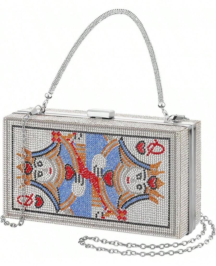 Women Poker Card Evening Clutch Purse Casino Vegas Novelty Purse Hearts Bags Playing Cards(Black,Of Hearts) - 藍色 - 查看 1