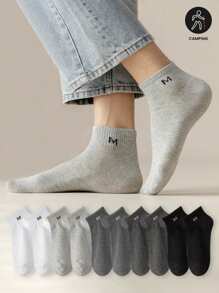 12/6/1 paire de chaussettes courtes à lettre M, chaussettes de bateau basses respirantes unisexes, chaussettes de sport polyvalentes fines absorbantes de la transpiration et résistantes aux odeurs, chaussettes décontractées pour étudiants, trajets, camping en plein air, toutes saisons - Multicolore - Voir 1